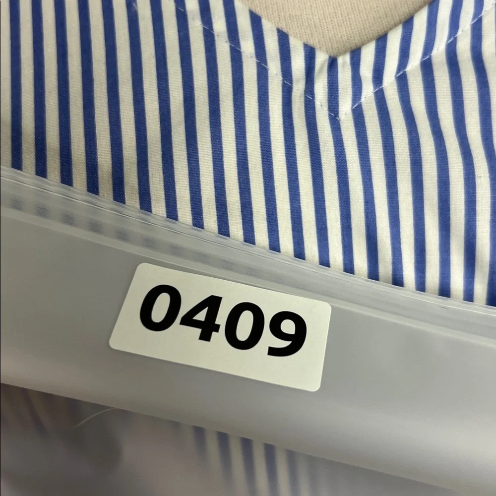 J. Crew Blue and White Stripe Tie Waist V-Neck Crisp Cotton Dress - Size Medium